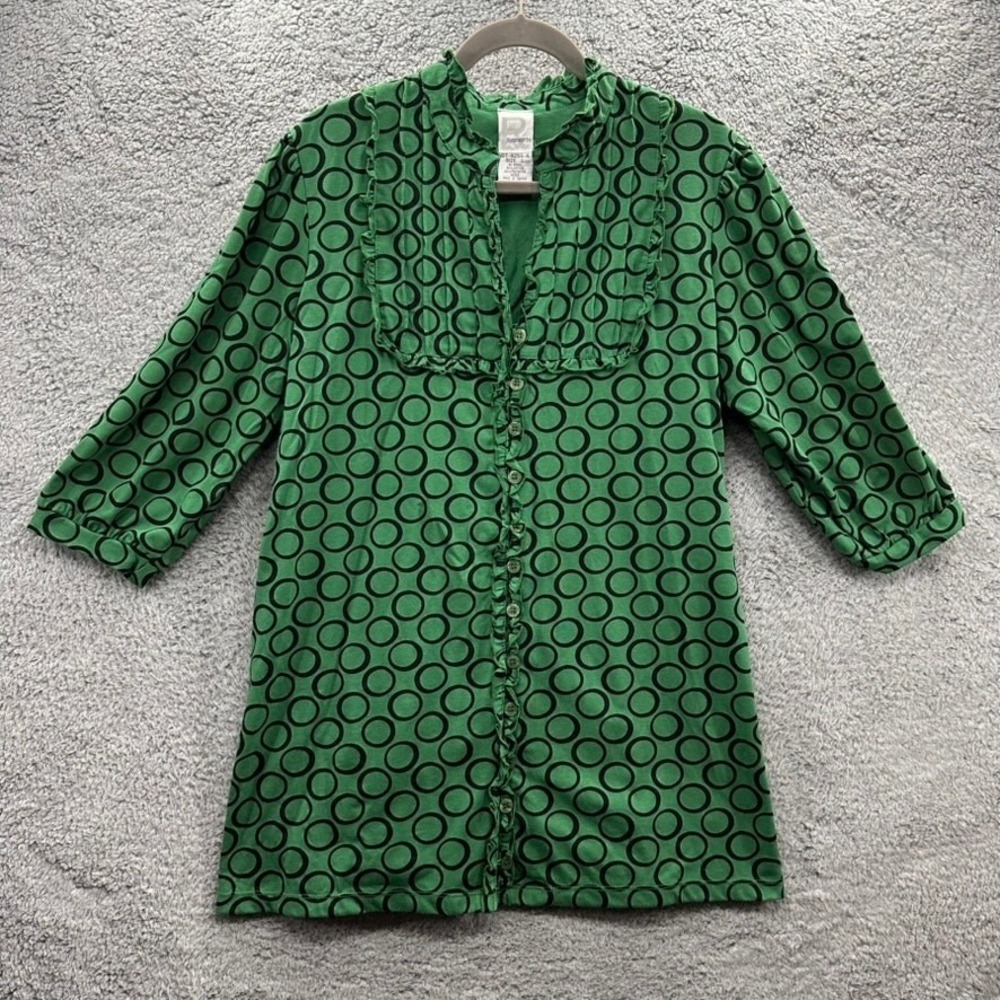 Roaman's Women's Large Green Shirt Dress Modern Circle Design Casual Summer